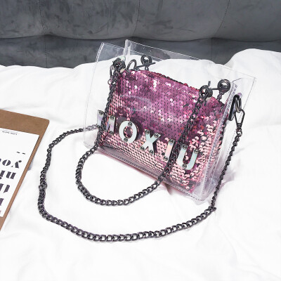 

Ins super-fire-light transparent bag womens new style 2019 Korean-style beach jelly-bag chain-lined bag