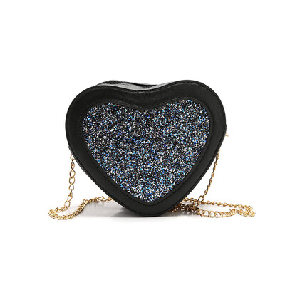 

2017 new arrive Ladies Fashion Small Sequin Messenger Crossbody Bag PU Leather Women Heart Shape Chain Shoulder Bag