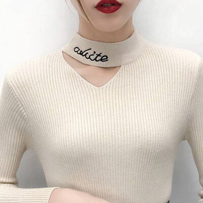 

Autumn And Winter Half-high Collar Sweaters Korean Style Women Long-sleeved Slim Letter Temperament Knitwear Jumper