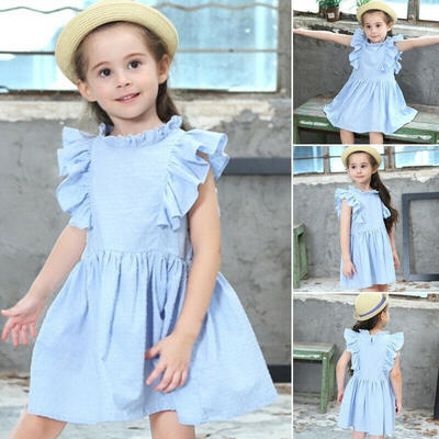 

Baby Girl Toddler Ruffle Pleated Dress Cotton Sleeveless A Line Casual Dress Summer for 1-6T