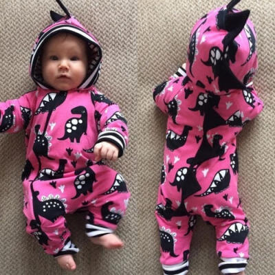 

Newborn Baby Girls Hooded Dinosaur Print Romper Bodysuit Jumpsuit Outfit Costume