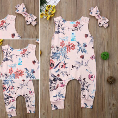 

UK Infant Baby Girl Floral Romper Bodysuit Jumpsuit Outfits Clothes Headband Set