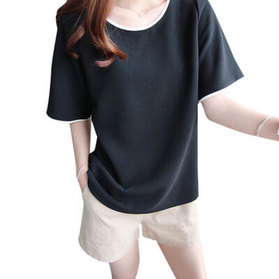 

Women Plain Solid Short Sleeve T-Shirts Ladies Casual Work O Neck Tee