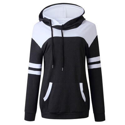 

New Women Casual Colorblock Drawstring Hoodie Sweatshirt Fashion Pockets Long Sleeve Pullover Tops 2019 Autumn Women Sweatshirts