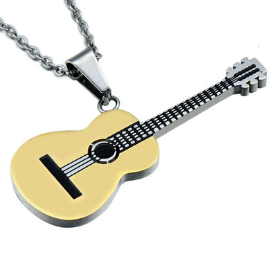 

Rock Gold Titanium Stainless Steel Music Guitar long chain Pendant Necklace Jewelry Necklaces