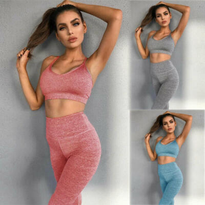 

Womens Sports Gym Yoga Fitness Running Leggings Athletic Clothes Bra Pants Sets