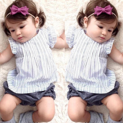 

One Pieces Newborn Baby Girls Striped Dress Ruffled Skirt Summer Costume 0-24M