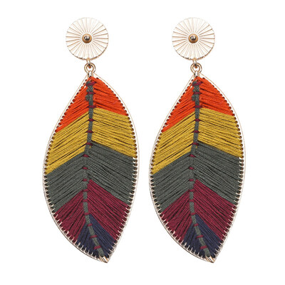 

Bohemia Womens Woven Leaf Long Dangle Drop Stud Earrings Party Jewelry Gift