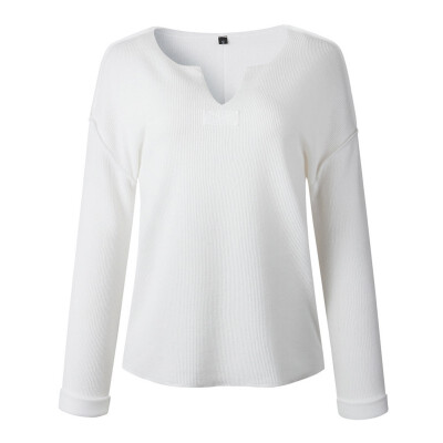 

Fashion V-Neck Knitted Ladies Tops T Shirt Autumn Casual Loose Solid Long Sleeve Women T-shirt