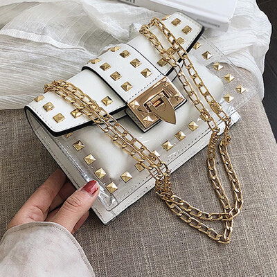 

Tailored Womens Fashion Rivet Diagonal Package Transparent Shoulder Bag Chain Bag