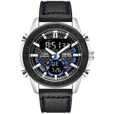 

SMAEL 1407 Outdoor Waterproof Sports Watch Multifunctional Digital Wristwatch With Leather Strap For Men