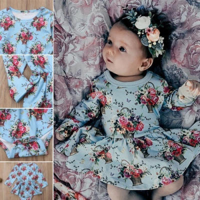 

Fashion Toddler Baby Girl Floral Long-sleeved Jumpsuit Dress Print Clothes