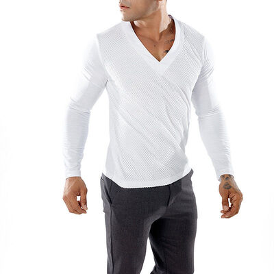 

Men Mesh Casual Long Sleeve V Neck Shirts Shirt Tops Slim Fit T-Shirt Muscle Tee