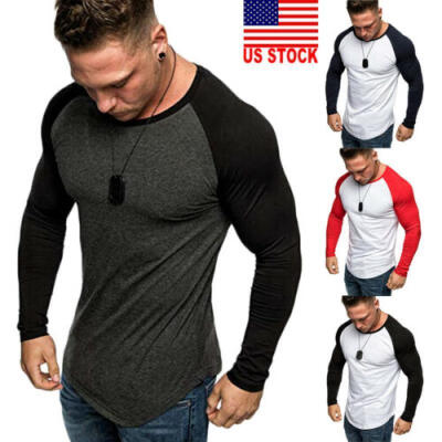 

US Fashion Men Slim Fit V Neck Long Sleeve Muscle Tee T-shirts Casual Top Blouse