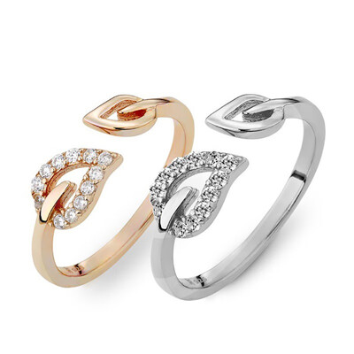 

Women Simple Heart Leaf Open Ring Rhinestone Adjustable Rings Gold Joint Ring Fashion Party Wedding Jewelry Accessories