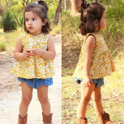 

Toddler Kids Baby Girl Summer Tops T-shirt Denim Shorts 2Pcs Outfits Clothes Set