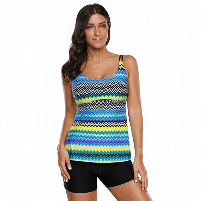 

Womens Swimwear Wave Stripe Print Quad Angle Swimsuit