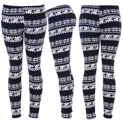 

Women Warm Winter Knit Snowflake Nordic Xmas Leggings Tight Fleece Stretch Pants