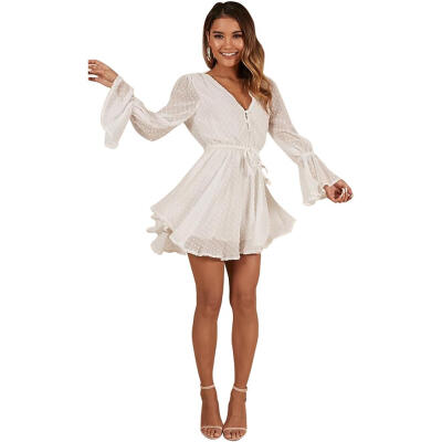 

Sexy Large Size Long Sleeve Jumpsuit Women High Waist Chiffon Playsuits