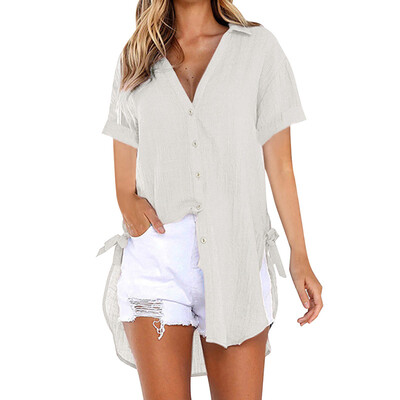 

Plus size Long T-shirts Summer Women Loose Slit Bow Femme Tops Cotton T-shirt Short sleeve Ladies t-shirt