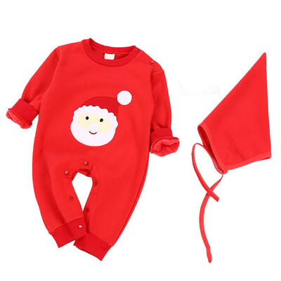 

Baby Christmas Day Embroidered Pattern Cotton Rompers Hat autumn winter solid clothing