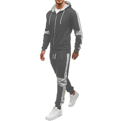 

Toponeto Men Sport Zip Hooded Coat Jacket Elastic Trousers Pants Casual Two Piece Set