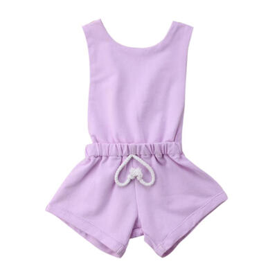 

Baby Girl Romper Sleeveless Backless Solid Color One-Piece Shorts Jumpsuit