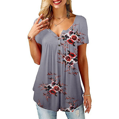 

Womens Summer Floral V Neck Blouses Loose Baggy Tops Tunic T Shirts Plus Size