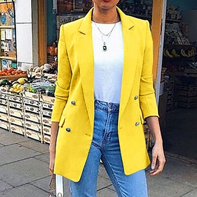 

Women Fashion 2019 Solid Color Blazer Suits Office Ladies Work Suits Casual Button Long Sleeve Outerwear Turn-Down Collar Coats