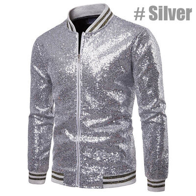 

Mens One Button Glitter Sequined Blazer Wedding Party Jacket Tuxedo Suit Coat