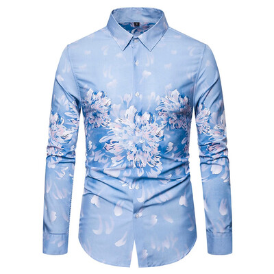 

Toponeto Mens Casual 3D Printing Colorful Slim Long Sleeve Dress Shirt Blouse Tops