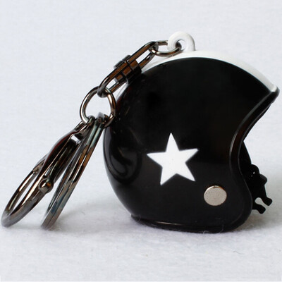 

Motorcycle Cap Knight Safety Hat Helmet Keychain Creative Car Keychain Yellow Hat White Star Lobster Clasp