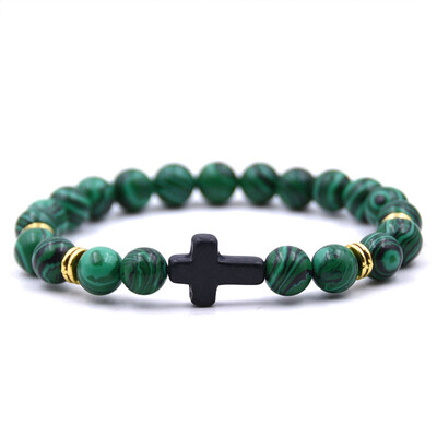 

Vintage Natural Stone 18 Colors Cross Charms Beads Bangles Bracelet