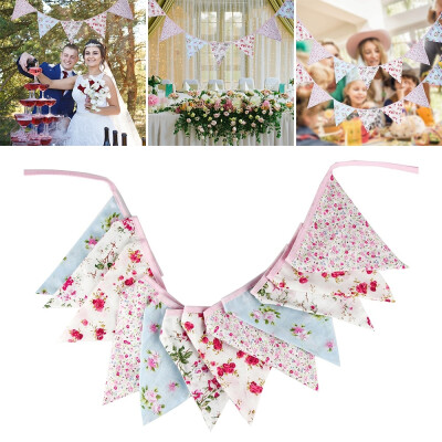 

New 320cm Double Sided Vintage Floral Fabric Bunting Flags for Wedding Party Decor