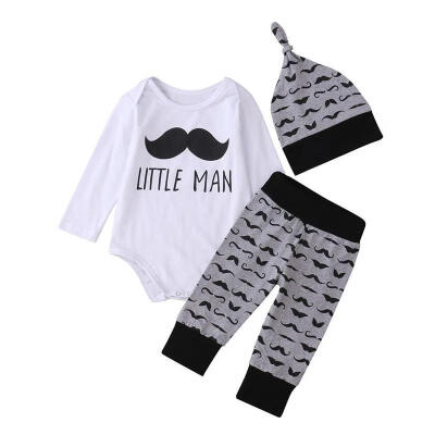 

2017 Newborn Baby Girl Boy Tops Romper Long Pants Legging Hat 3PCS Outfit Set Clothes