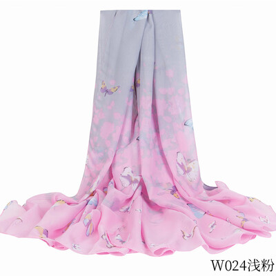 

Womens seaside holiday sunscreen chiffon beach towel garden butterfly print silk scarf shawl wholesale W024