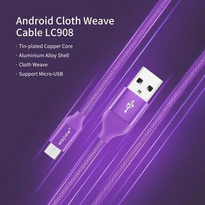 

WOPOW Android Cloth Weave Cable USB Cable Charging Transmission Two-in-one Cable LC908 Purple 1m 5pcs