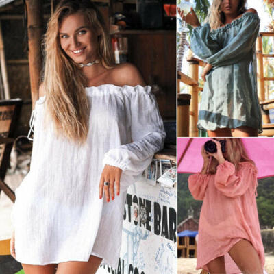 

Women Loose Pullover Bikini Cover Up Swimwear Long Tunic Summer Beach Mini Dress