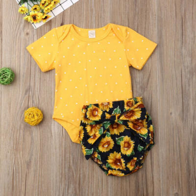 

Infant Kid Baby Girl Romper Top Sunflower Shorts Pants Outfit Clothes 0-18M 2PCS