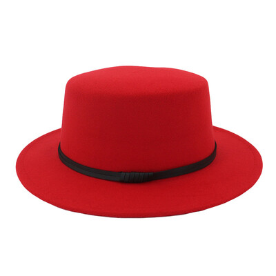 

Tailored Unisex Wide Brim Wool Belt Felt Flat Top Fedora Hat Party Church Trilby Hats Cap