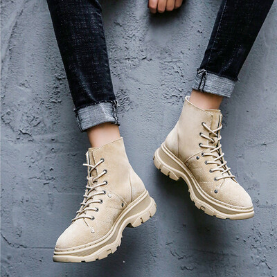 

Leather boots womens winter new handsome womens boots wild thick with leather boots neutral c