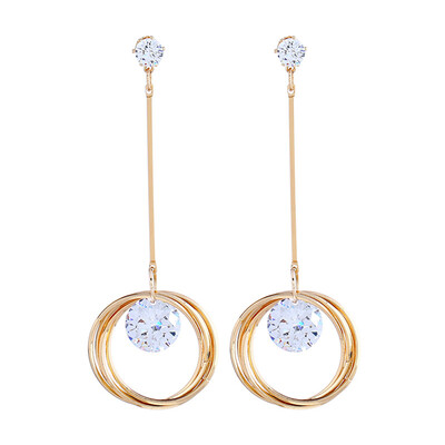 

Women Cubic Zirconia Circles Dangle Long Stud Earrings Statement Jewelry Gift