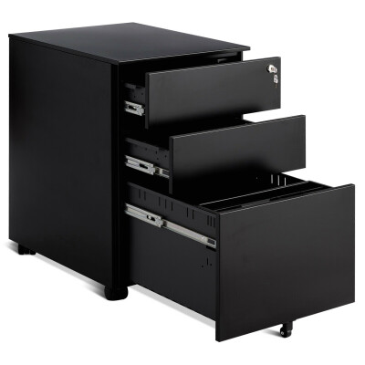 

3 Drawer Filing Cabinet Locking Pedestal Desk -Black