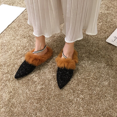 

Internet celebrity wool single shoe woman autumn Korean version of the sharp head of a word with water drill retro flat soled work