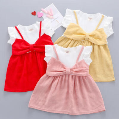 

Cute Toddler Kids Baby Girls Bow-knot Dress Casual Sundress Clothes One-Pieces