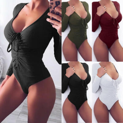 

NEW Women Ladies Bodysuit Stretch Leotard Long Sleeve Body Tops T shirt Jumpsuit