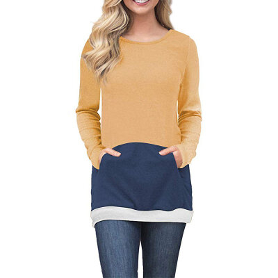 

Women Autumn Concise Long Sleeve Round Collar With Pockets Sweatshirts