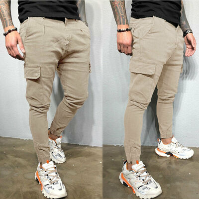 

Men Pocket Urban Straight Leg Trousers Casual Pencil Jogger Cargo Pant Plus Size