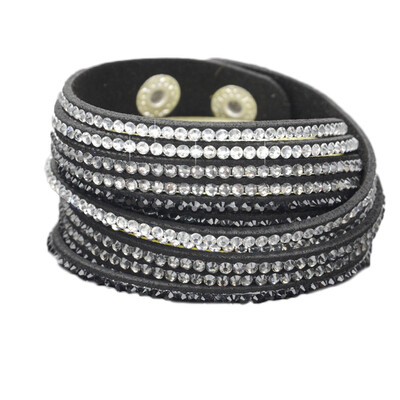 

Personality Solid Drill Colourful Rhinestone Multi-Layer Leather Rope Manual Bracelet Unisex Pair Jewellery