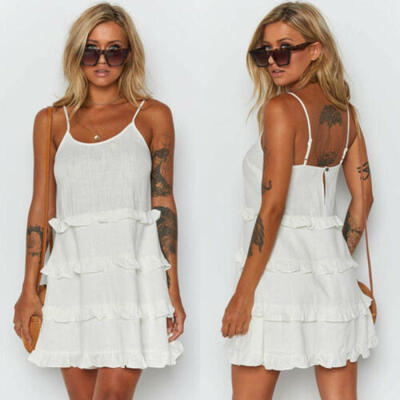 

Womens Boho Summer Sleeveless Party Evening Beach Short Dress Casual Sundress